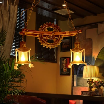 

American country living room bamboo pendant light antique vintage kerosene lantern droplight bar bedroom lamp