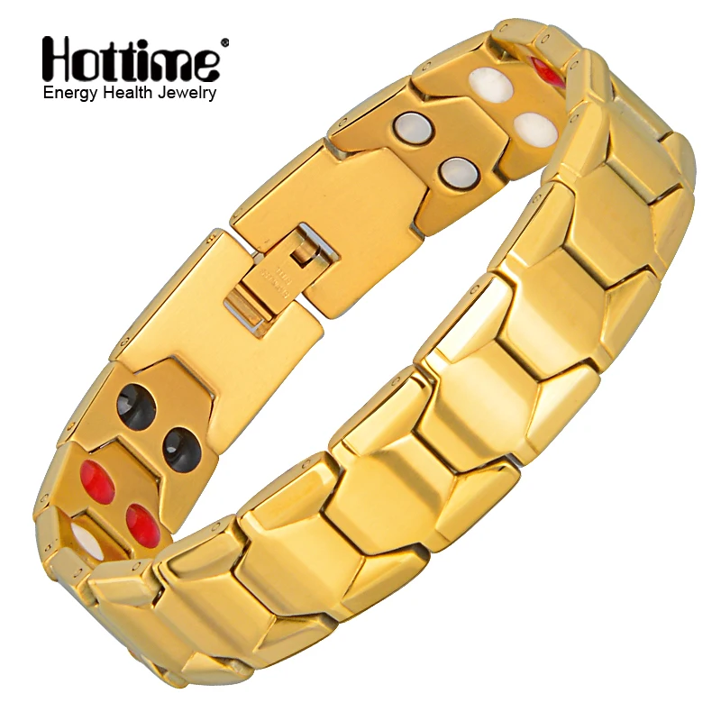 

Hottime Health Bracelet Bangles Sport Football Design Men's Jewelry Magnet Therapy Germanium 316L Stainless Steel Bracelets