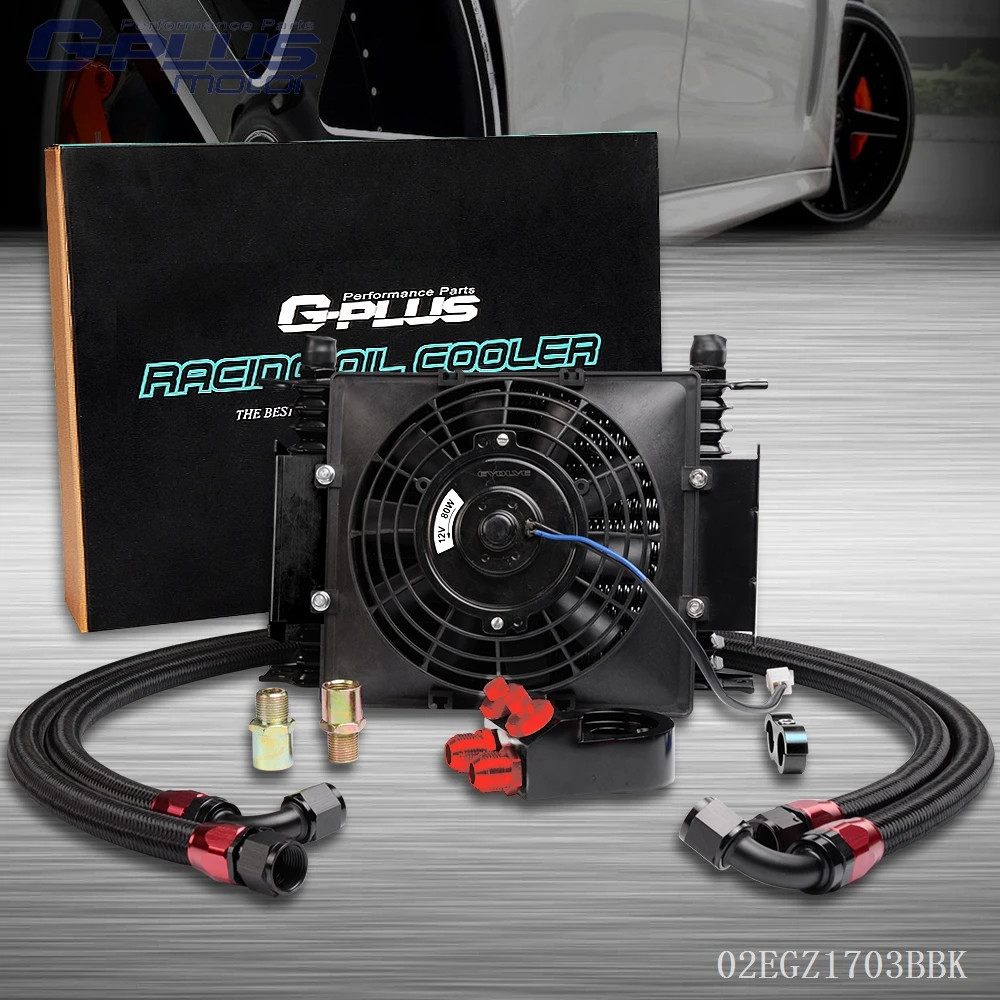 Universal 15 Row Engine Transmission 10AN Oil Cooler+ 7" Inch Electric