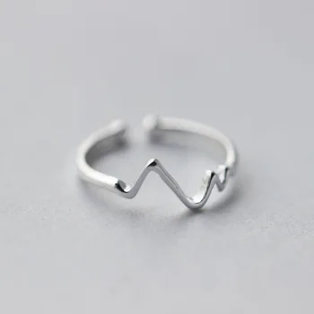 

DAIWUJAN Real 925 Sterling Silver Love Electrocardiogram Adjustable Ring Heartbeat Creative Wave Women Rings Accessories