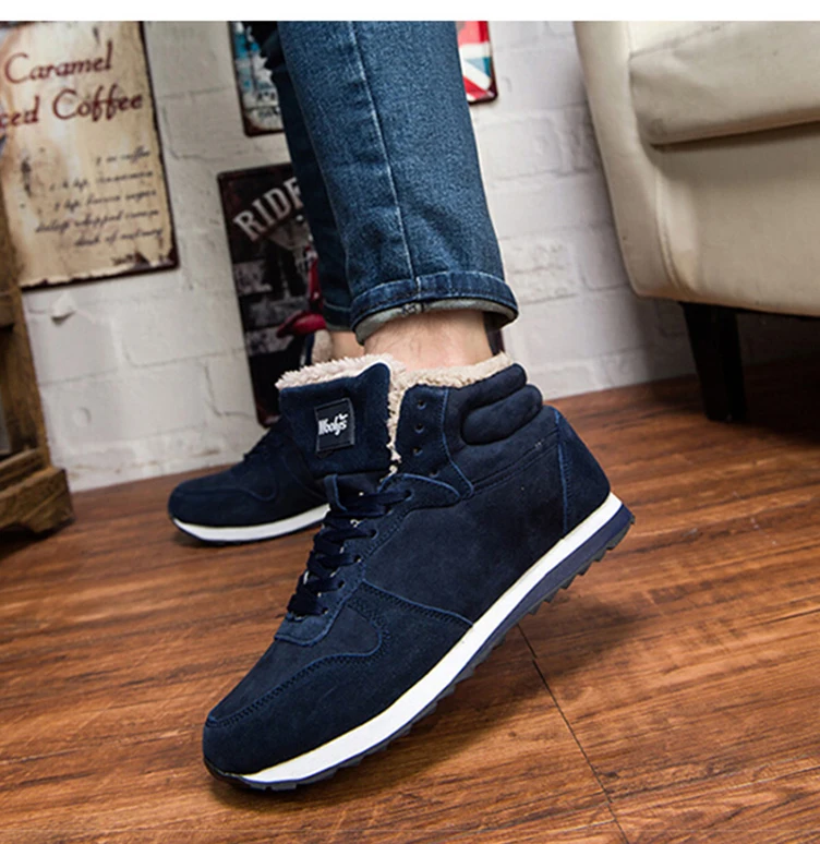 Men Leather Shoes Winter Boots Shoes Men Plush Sneakers