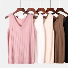 Summer Sexy V-Neck Knitted Tank Top Women Soft Ribbed stripe Cotton Elastic Sleeveless Vest Ladies Casual Shirt Camisole Female v neck ribbed wrap top