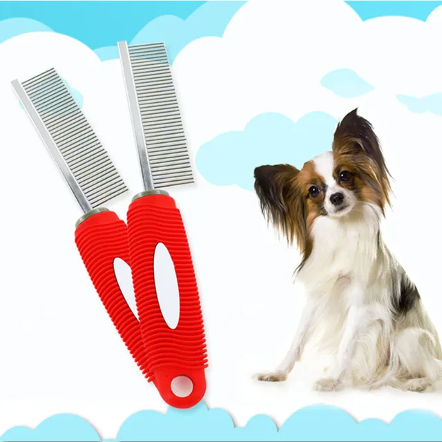 Comfortable Rubber Handle Pet Comb with Stainless Steel Teeth for