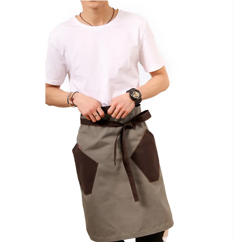 Kitchen Cooking Aprons Food Service Waiter Half Aprons with Pockets Workwear Chef Kitchen Apron Coffee Shop Uniforms