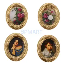 Набор из 4 Ретро металла в рамке картины для 1:12 кукольный домик Миниатюрный Настенный декор