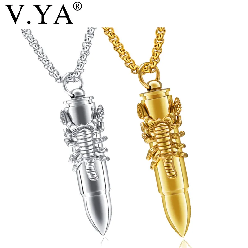 

V.Ya Steampunk Animal Scorpion Bullet Pendants Necklaces Gold Color Titanium Stainless Steel Unscrewed Statement for Men Jewelry