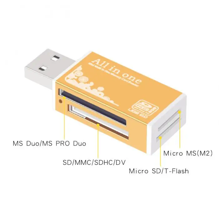 4 в 1 USB2.0 Портативный Мобильный кард-ридер для SDHC Micro SD TF MMC M2 MS Pro карты Новое поступление