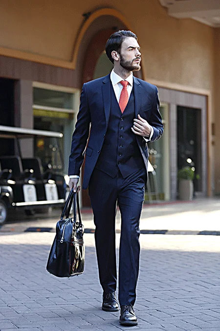Темно-синий мужской костюм для бизнеса атласный на заказ slim fit Свадебный мужской классический пиджак мужской блейзер умный Повседневный 3 шт формальный - Цвет: Navy blue