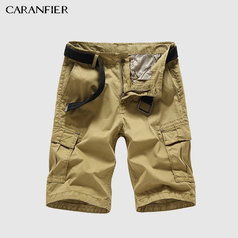 CARANFIER/ летние мужские шорты кэжуал однотонные свободные рабочие Шорты хлопковые Карманы цвета хаки прямые шорты высокого качества