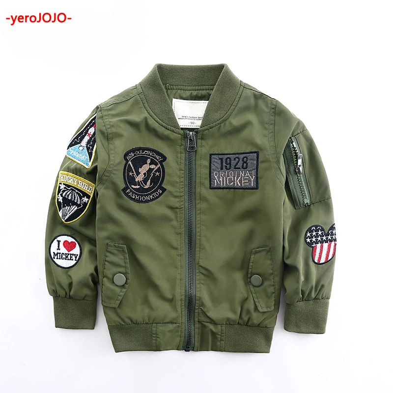 

New 2019 Autumn Jackets For Boy Coat Army Green Bomber Jacket Boy's Windbreaker Autumn Jacket Patchwork Kids Children Jacket