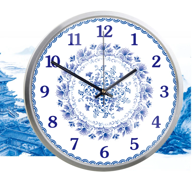 12 inches 30cm Blue and White porcelain Round Large metal wall clock
