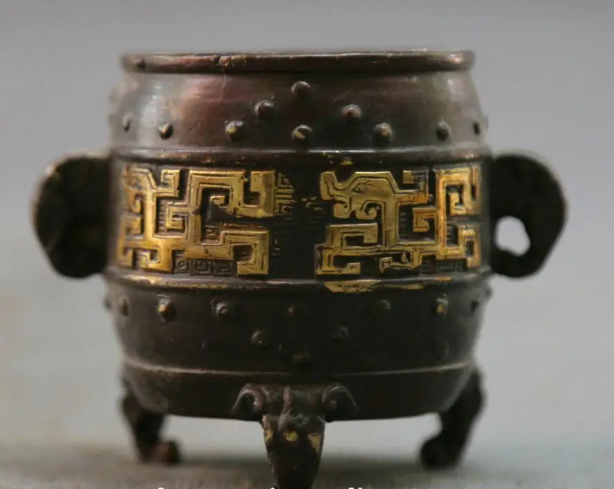 

3" Curio China Bronze Animal Beast Head Tripodal Binaural Incense Burner Censer