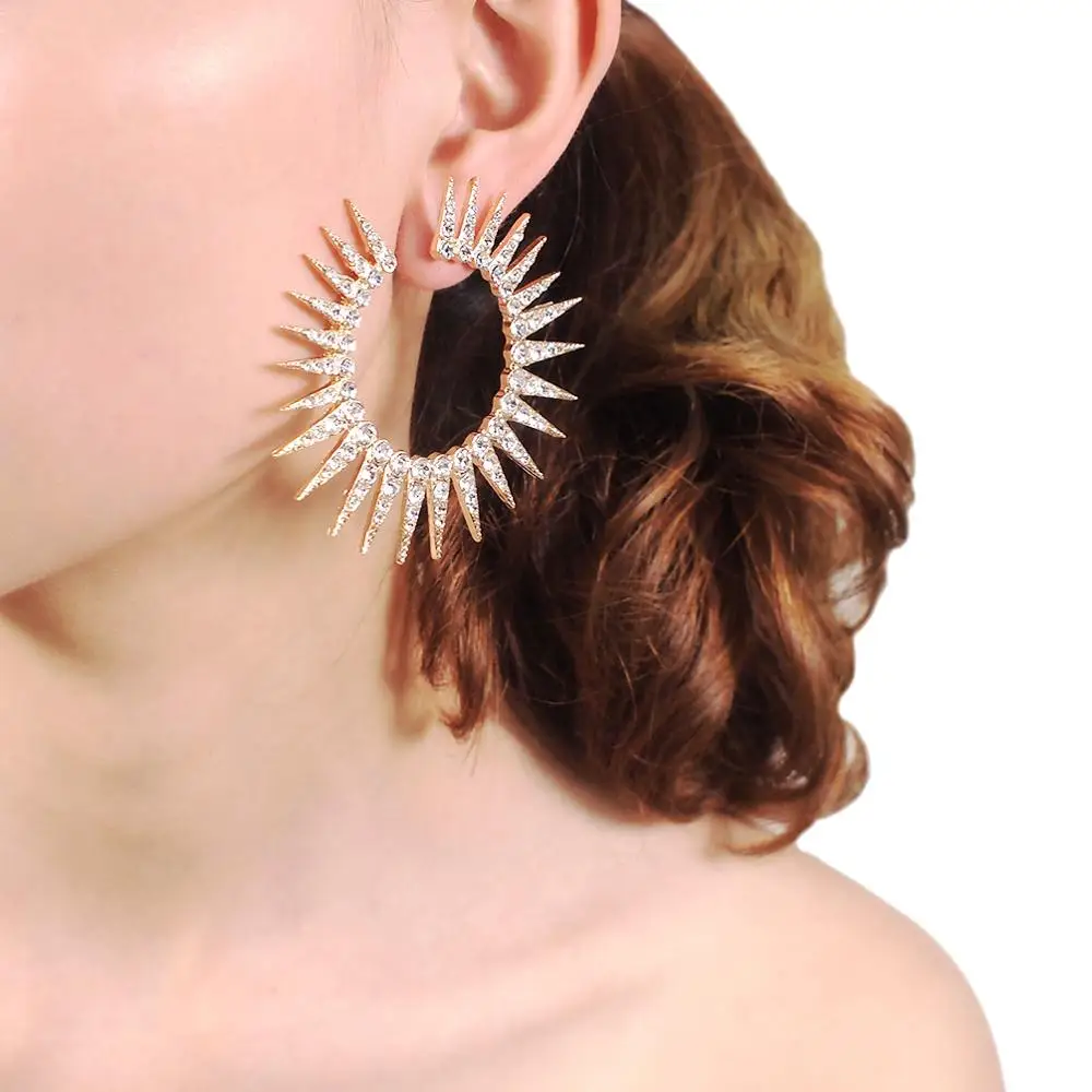 

MANILAI Trend Rhinestone Stud Earrings For Women Geometric Alloy Big Earrings Jewelry Accessories Gift Golden Silver Color