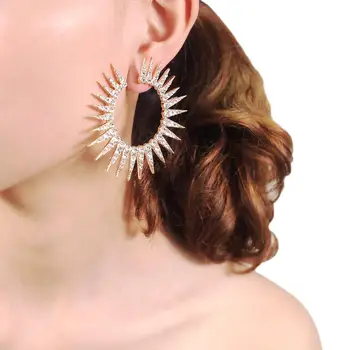 

MANILAI Trend Rhinestone Stud Earrings For Women Geometric Alloy Big Earrings Jewelry Accessories Gift Golden Silver Color