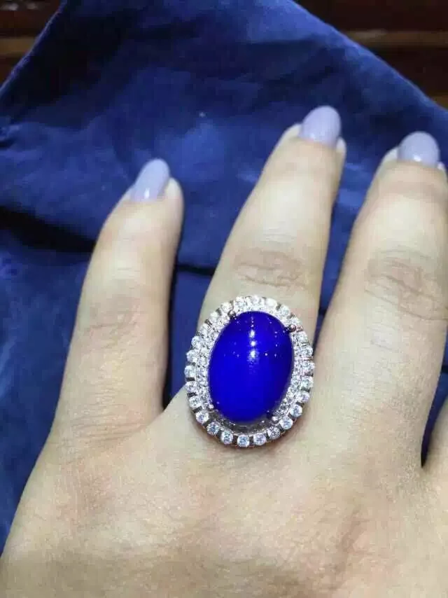

Natural lapis lazuli Ring Natural yellow crystal Ring 925Sterling Silver trendy trend luxurious big round women's Party Jewelry