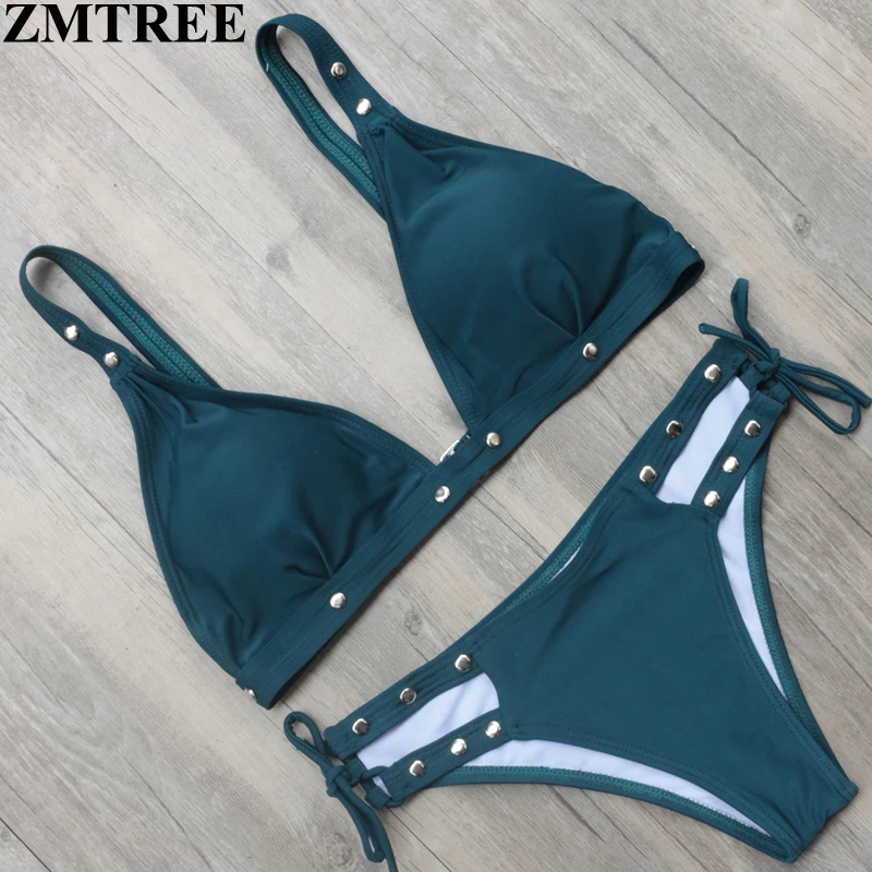 ZMTREE Women Bikini Metal Nail Swimwear Sexy Bandage Swimsuit Push Up ...