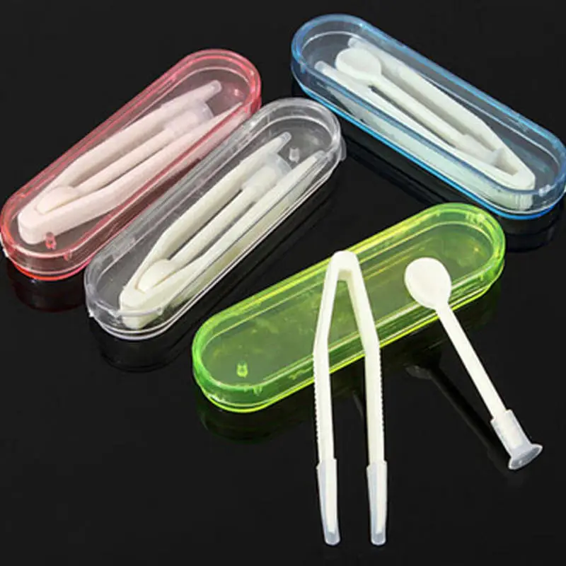 Mayitr 1pc New Contact Lens Inserter Set Remover Soft Tip Tweezer Stick Tool Case Set For Lens Cleaning