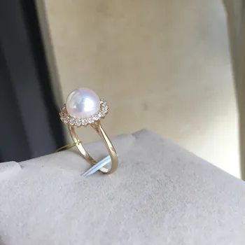 

Women Gift word 925 Sterling real Permanent natural Akoya sea water pearl ring, drilled 8-8.5 mm Luxury Girls