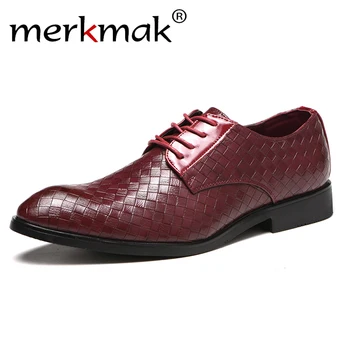 

Merkmak Hot sell mens leather shoes men's dress shoes British Style lace up Pointed toe low top flats Big Size 48 Drop Shipping