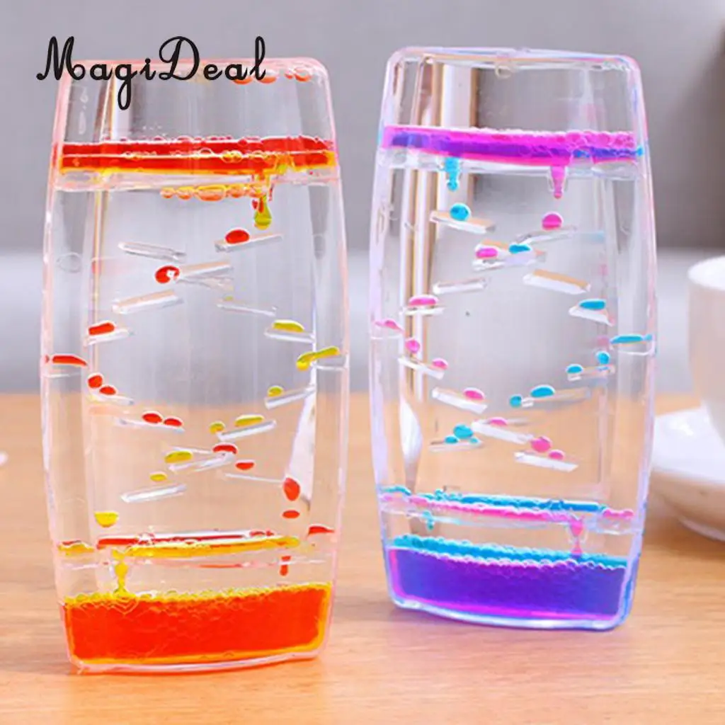 1Pc Square Floating Oil Liquid Bubbler Motion Timer Hour Glass Ladder for Room Desk Table Decor Children Kids Toy Novelty Gift