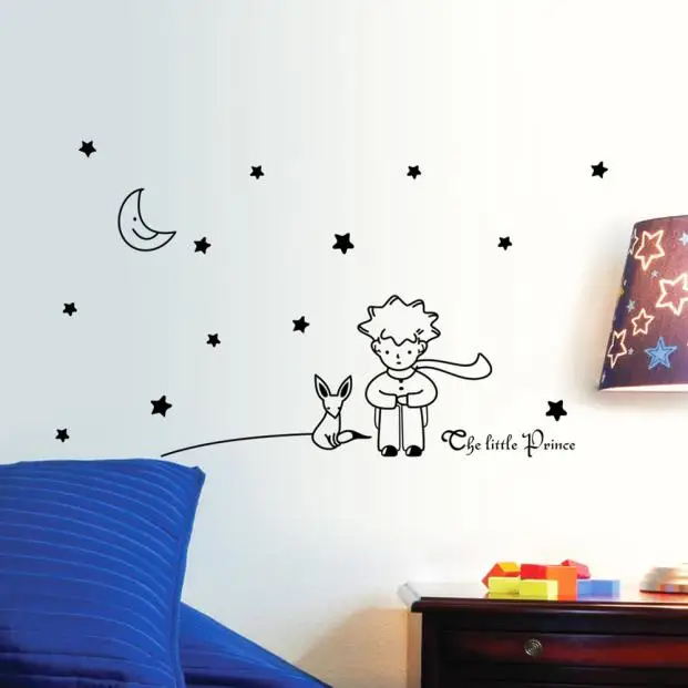 Милые детские ПВХ Настенные стикеры в виде звезд, Луны, Маленького принца, мальчика, настенные Стикеры, домашний декор, настенные наклейки для гостиной, спальни