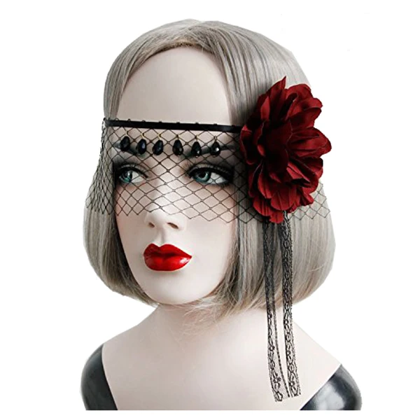 

Retro Black Lace Veil Cover Headdress Funny Party Half Face Death COS Masks Sexy Eyemask Mask for Halloween Masquerade Party (