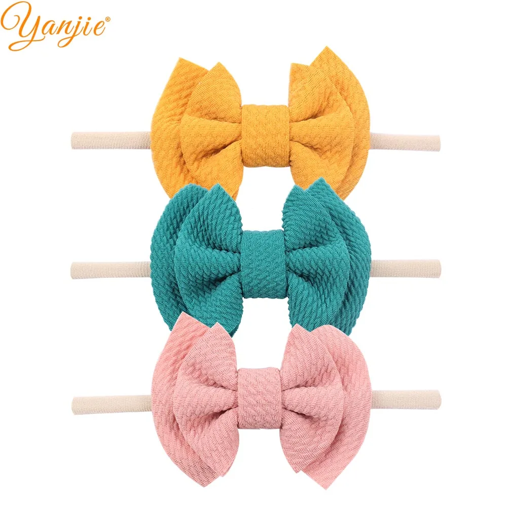

3.5'' 2 Layers Waffle Hair Bow Nylon Headband For Girls Kids Soft Elastic Nylon Hair Band Chic 2019 Hot Sale Hair Accessories