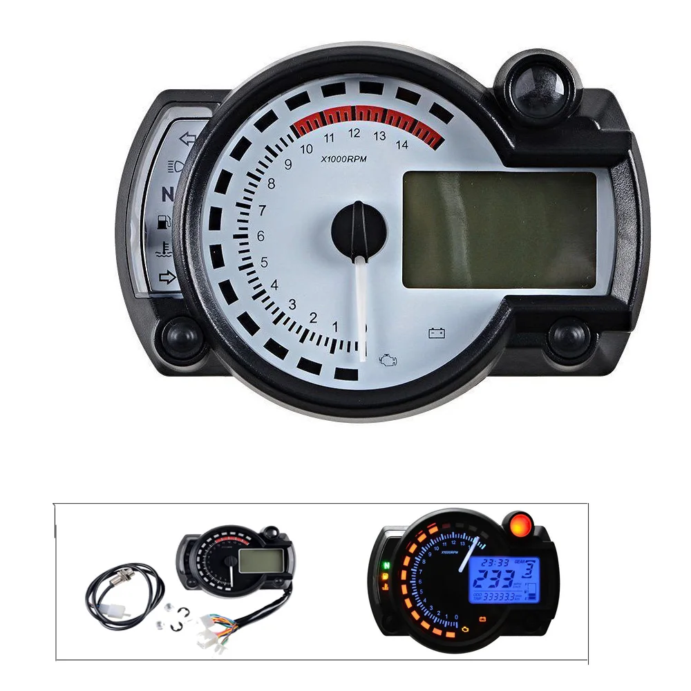 

15000 rpm Motorcycle Digital Speedometer Tachometer Odometer Adjustable Motorcycle Speed Meter with Backlight LCD Indicator