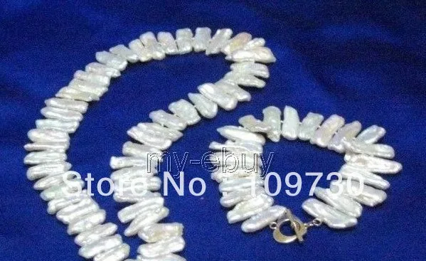 

Jewelry 00466 AA 26mm White Biwa Pearl Necklace Bracelet SET 14KGP GP