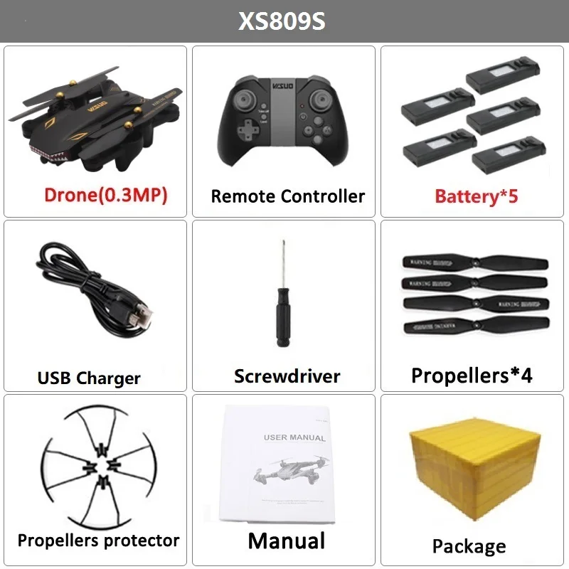 Teeggi VISUO XS809S(XS809HW модернизированный) складной Радиоуправляемый Дрон с широкоугольной HD камерой 720P FPV Квадрокоптер вертолет мини Дрон - Цвет: Set5 0.3MP 5B F