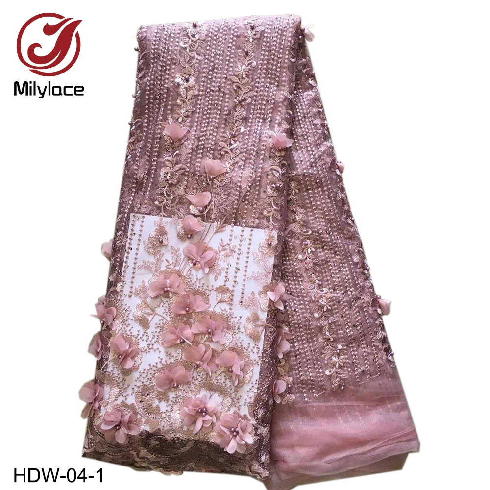 

New Style French Net Lace Fabric 3D Applique African Tulle Mesh Lace Fabric High Quality African Lace Fabric HDW-04