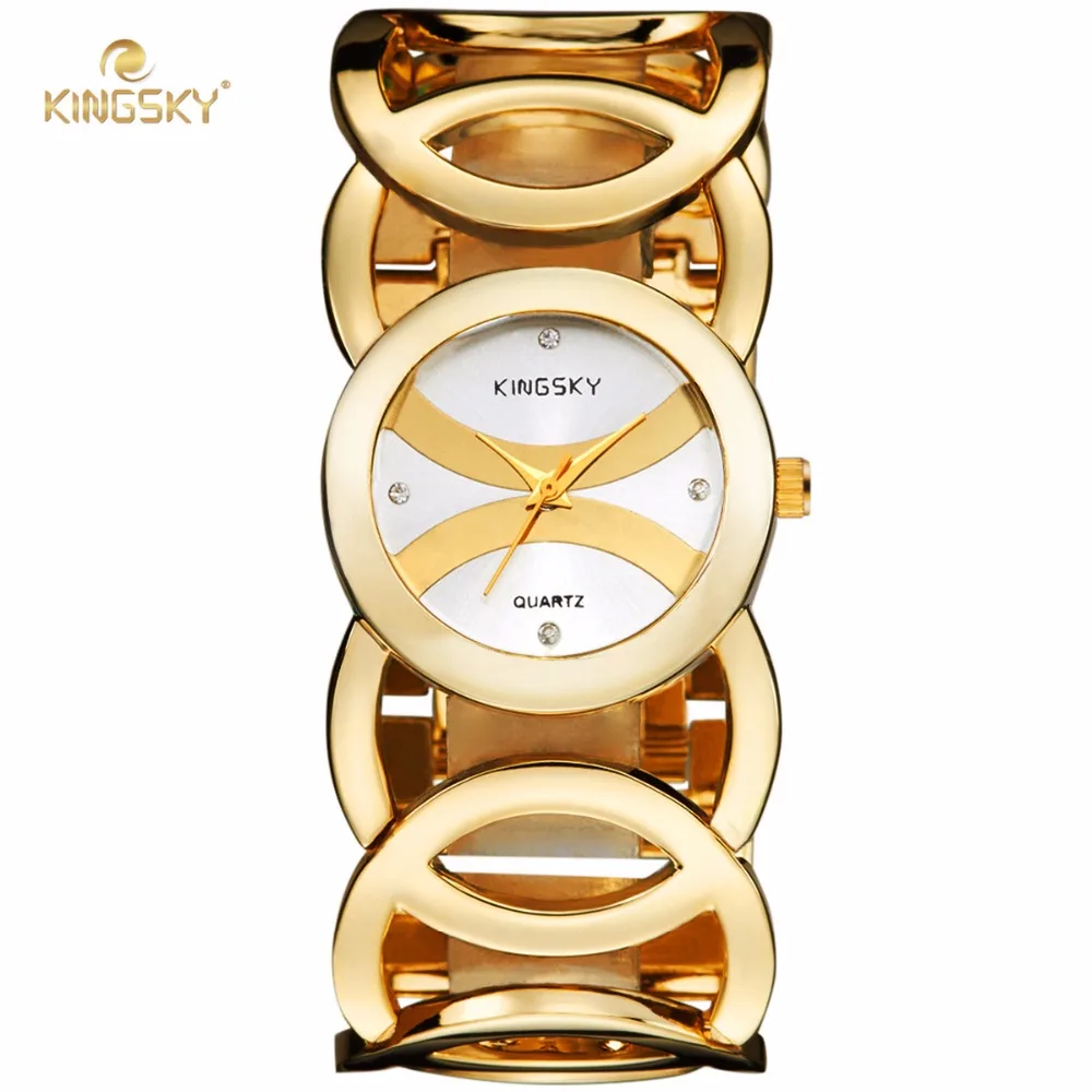 Kingsky 3809 # роскошный Для женщин часы известные бренды золото модные Дизайн браслет