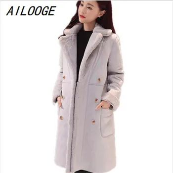 

AILOOGE 2017 Winter Women Lamb Fur Coat Thickened Suede In The Long Wool Coat Warm Outer Layer Thickening Cold Resistane Outwear