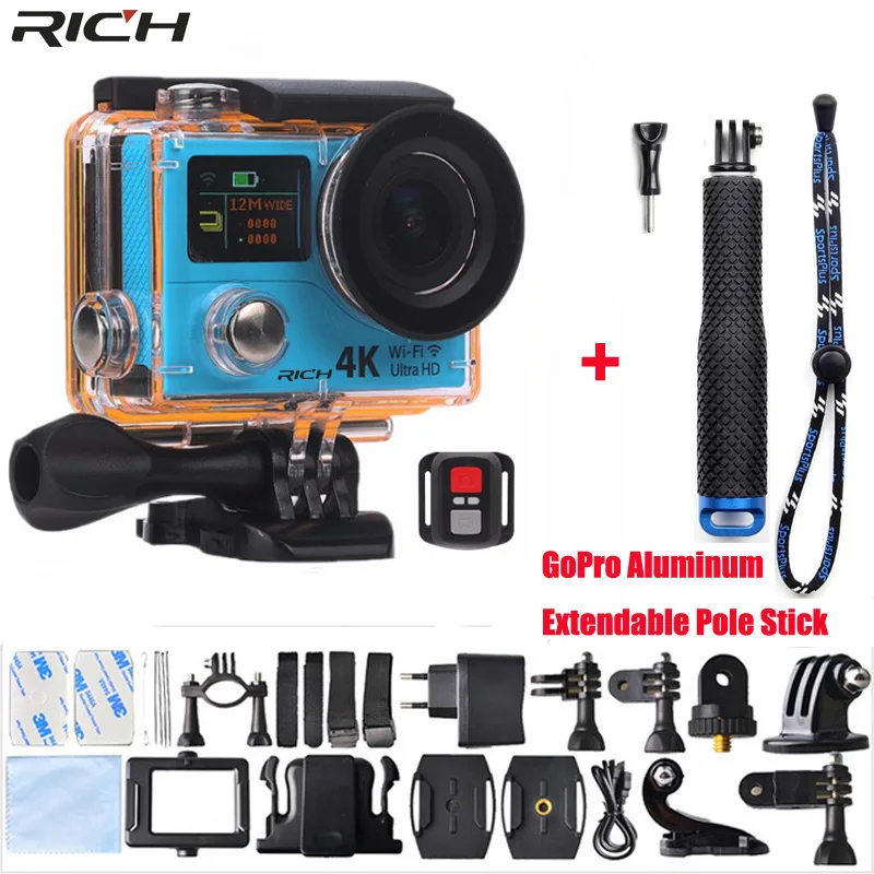 

Action Camera H3 Ultra HD 4K Wifi 1080P Double Screen H3R Remote control Waterproof Sport Camera+Aluminum Extendable Pole Stick