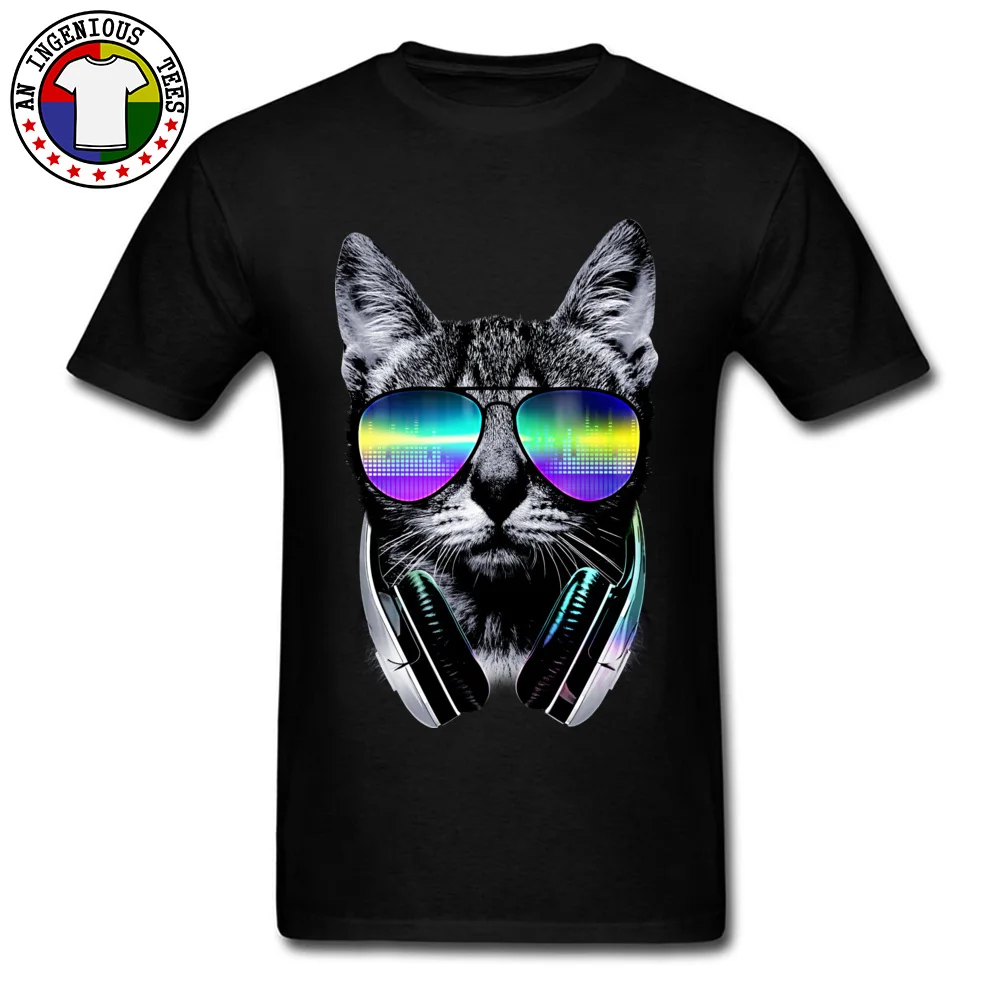 Tops Shirts Top T-shirts Music Lover Cat V.II Summer Autumn Short Sleeve 100% Cotton O Neck Men T Shirts Group 2018 New Fashion Music Lover Cat V.II black