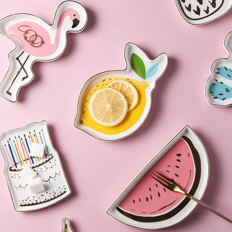 

Small Donut Flamingo Monstera Dish Plate Decorative Candy Fruit Porcelain Plate Jewelry Storage Tray Ring Trinket Dish Tableware