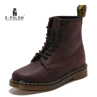 

Red Brown Cow Genuine Leather Causal Boots For Women Lace Up Waterproof Low Heeled Womens Shoes Ankle Boots With Platform Heels