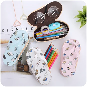 

PU Stationery flip-flops Box Girls Cat Pencil Case For School Pencil Cases Stationery For Kids Trousse Scolaire Stylo Kawaii