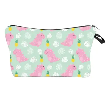 

Women Cartoon Dinosaur Pineapple Print Zipper Makeup Brush Storage Cosmetic Bag