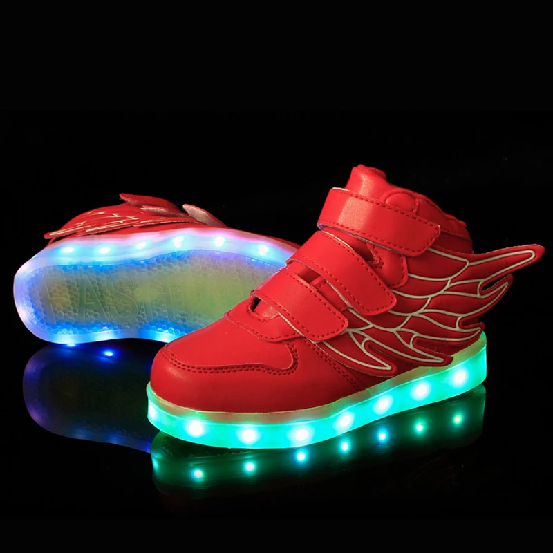 Розничная ; Размеры 25-37; заряжаемые кроссовки с USB; детская обувь с подсветкой; прозрачные флуоресцентные кроссовки для мальчиков и девочек; светящиеся - Цвет: Красный