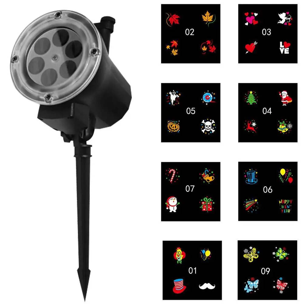 

12pcs Replaceable Pattern Projection Lamp IP65 Waterproof LED Snowflake Landscape Lights Laser Projector Wall Lamp Xmas Light