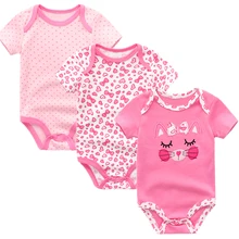 3PCS/LOT Baby Bodysuit Newborn Bebe Boy Girl Clothing 100%Cotton Short Sleeves O-Neck Striped Floral Infant Clothes
