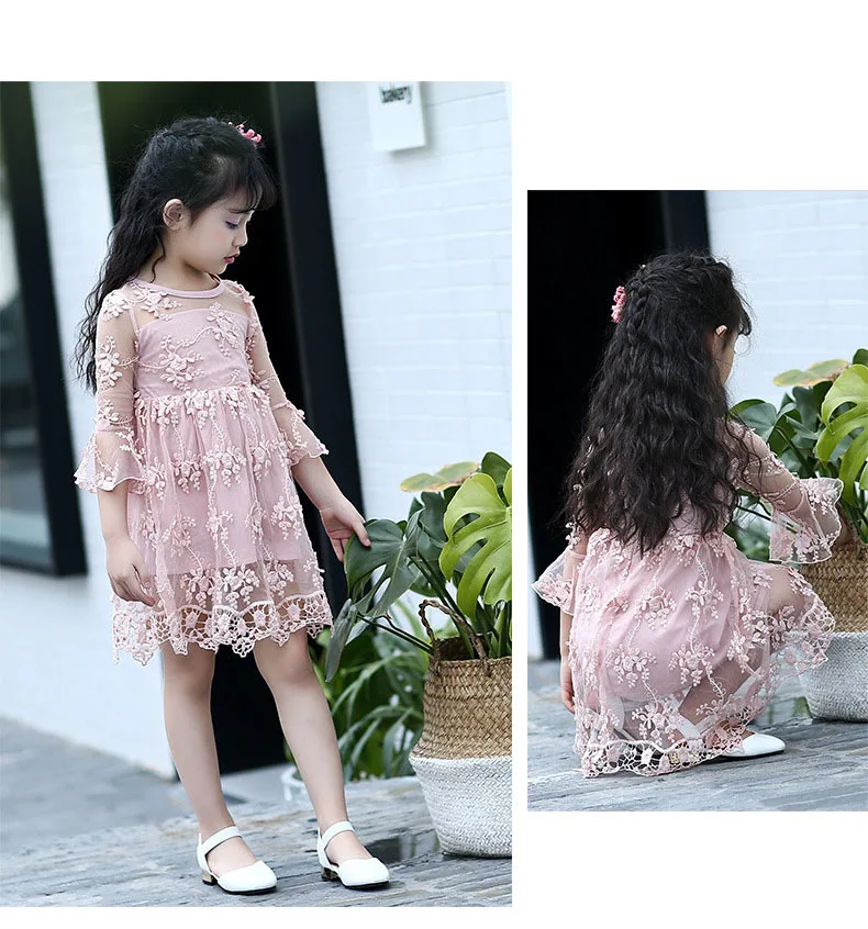 lace crochet flowers baby big girls summer dress Children clothing for 2 4 6 8 10 12 11 13 years flare sleeve kids beautiful girls dresses 3 4 5 6 7 8 9 10 11 12 13 14 years big girls mid long wgite pink purple summer dress for kids girls  ( (14)