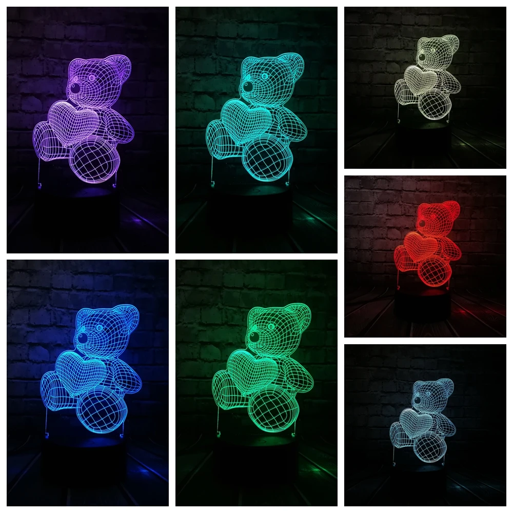 Детский плюшевый медвежонок воздушный шар с сердечком 3D USB светодиодный