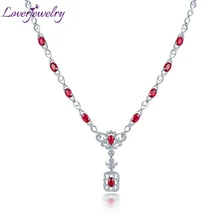 Luxury Diamond Ruby Necklace Special Design Real 18K White Gold for Women Party Fine Jewelry Christmas Wife Gift