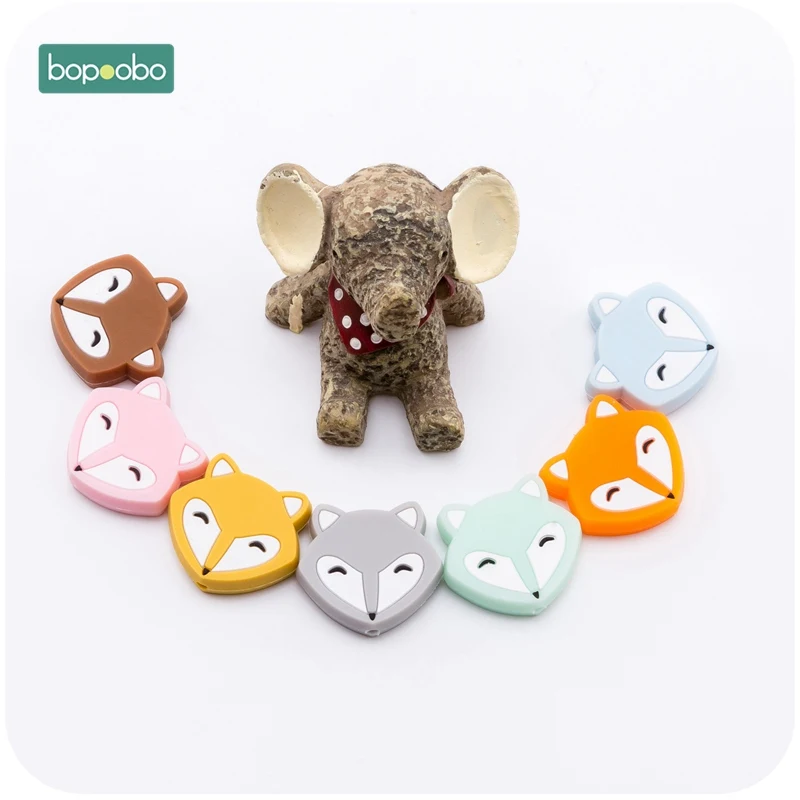 

Bopoobo 3pc Silicone Mini Fox Silicone Teethers Food Grade Silicone Beads Baby Teether BPA Free DIY Teething Necklace Jewelry