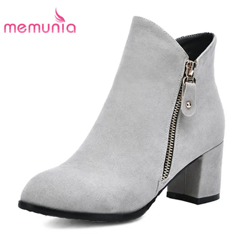 

MEMUNIA women boots big size 33-43 comfortable square heels women boots high heels fashion boots 2020 simple ankle boots