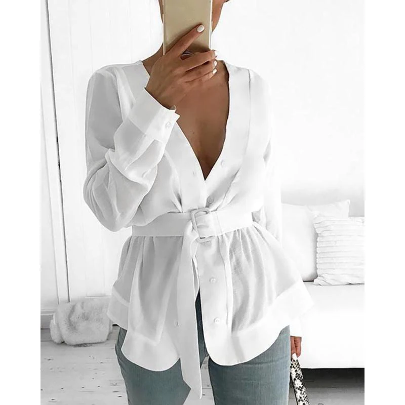 

Women Sexy V Neck Long Sleeve White Slim Short Style Windbreaker With Sashes Ladies Casual High Street Jacket Outcoat SJ3521E