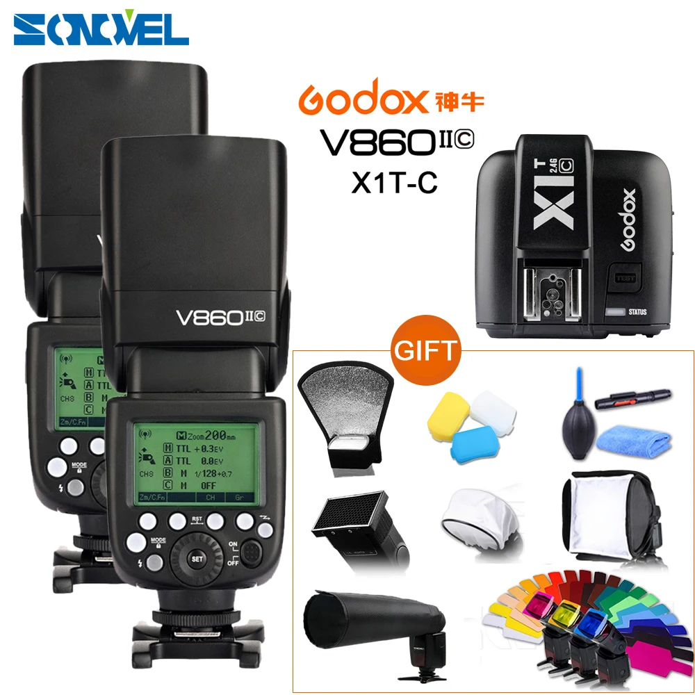 Бесплатная доставка! 2x Godox лампа для фотовспышки V860IIC Speedlite GN60 HSS 1/8000s TTL светильник