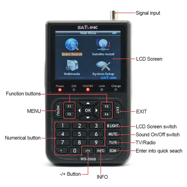  Satlink WS-6908 3.5" LCD DVB-S Diseqc Ver1.0/1.2 FTA Data Satellite Finder Meter 